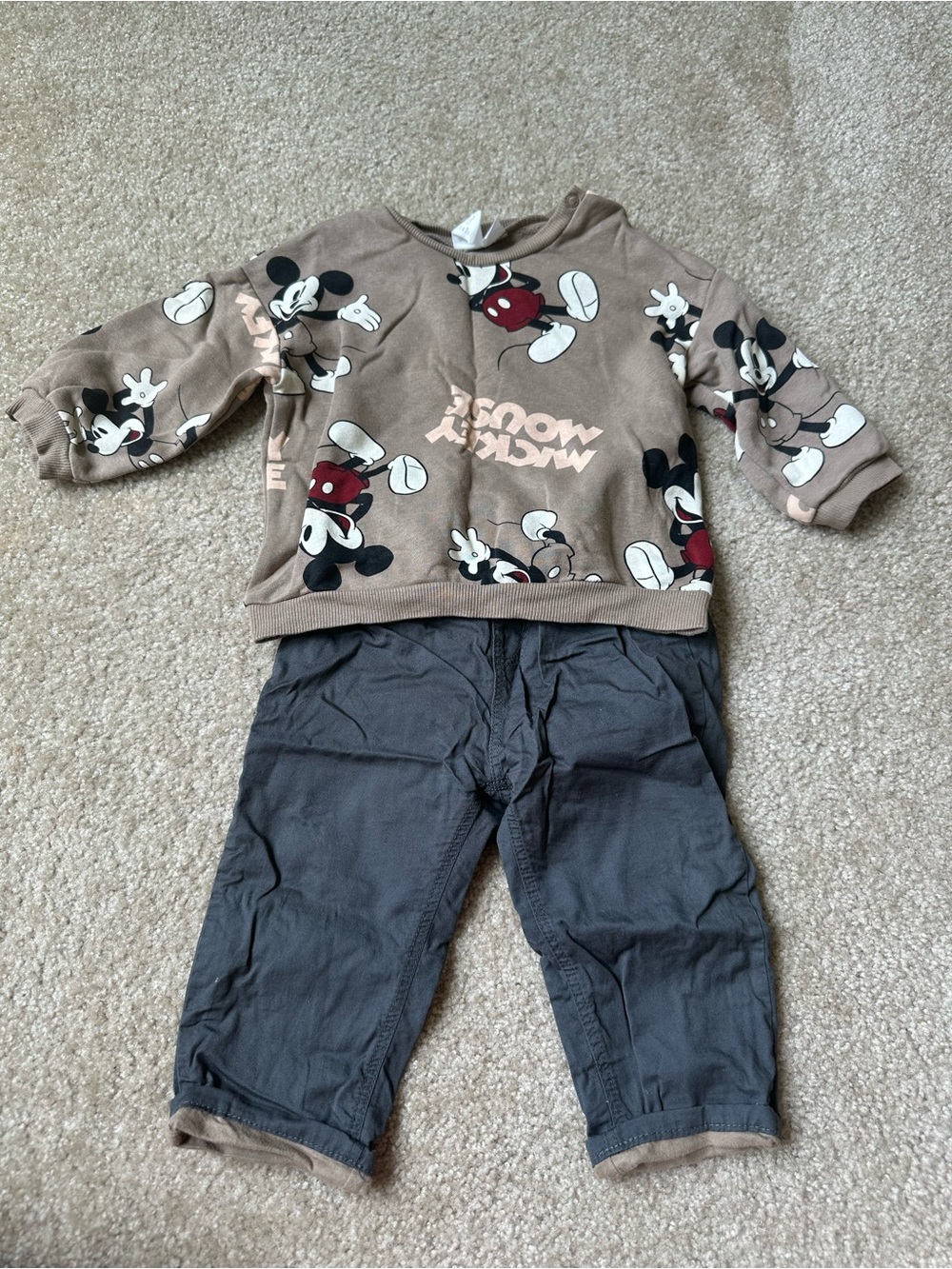 H&M Disney Toddler 2-Piece Outfit Set | Mickey Print Sweatshirt & Gray Pants